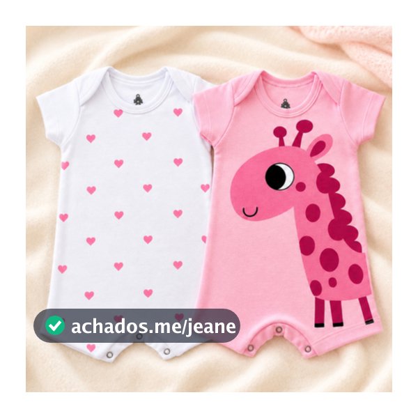 Kit 2 Macacão Romper Bebê Menina Verão 100% Algodão Banho de Sol Manga Curta RN P M G GG Girafa Confortável Fresquinho