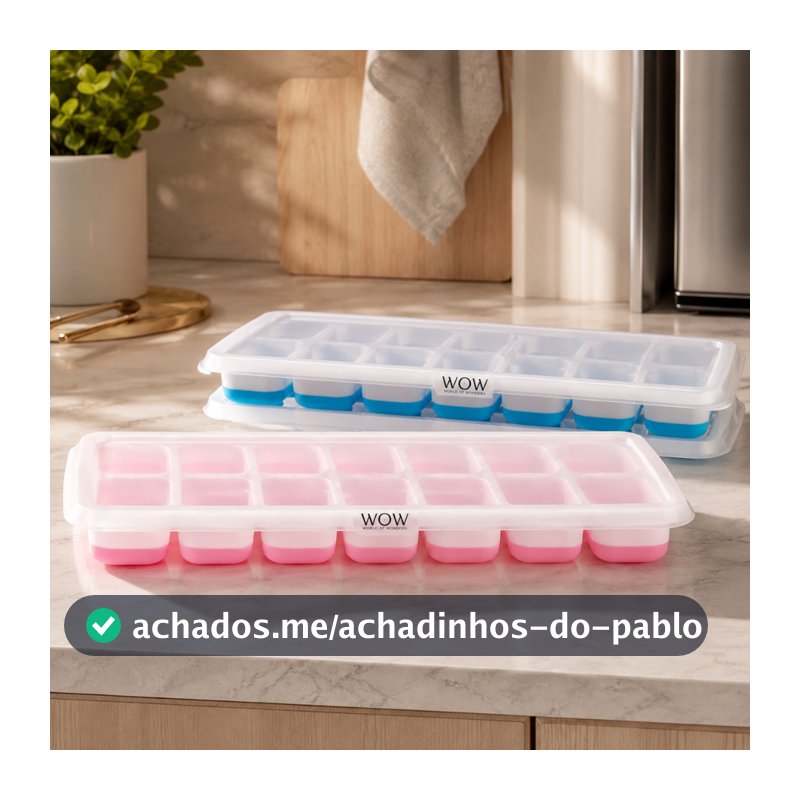 Kit 4 Forma De Gelo Fundo Silicone 14 Cubos Tampa Rígida