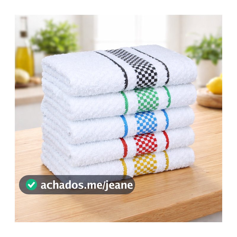 Kit 5 Panos de Prato 100% Algodão 45x70 Atoalhado Grosso Toalha Copa Premium Jacquard