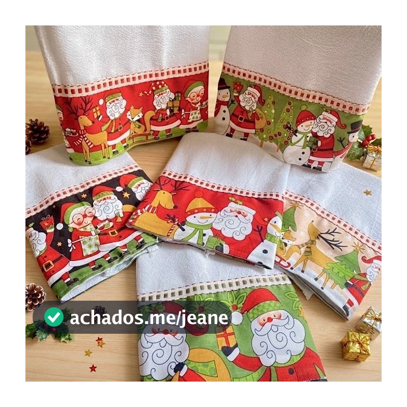 Kit Panos de Prato Natal 4 Peças 100% Algodão Alta Absorção Decoração de Natal Cozinha Pé de Galinha