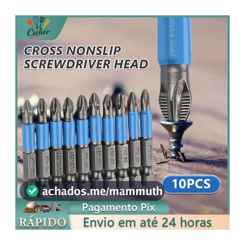 Jogo 10 Bits Ponteira Phillips Imantada Furadeira Parafusadeira Antiderrapante