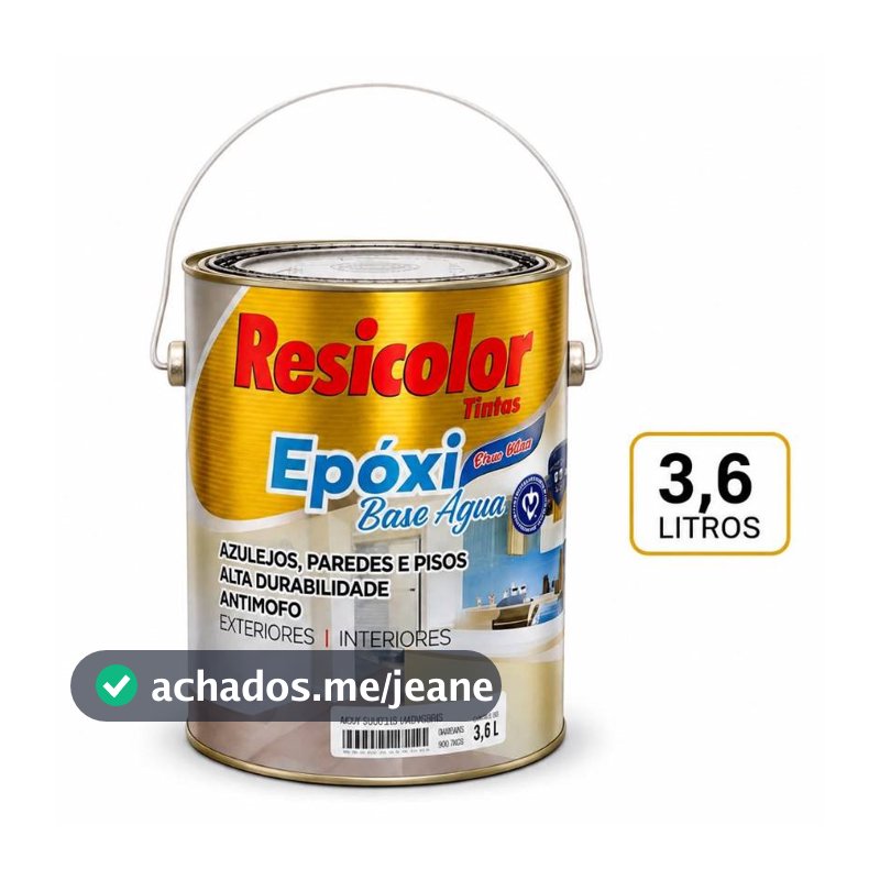 Tinta Epóxi Base Aguá 3,6L Resicolor, Branco Acetinado Azulejo, Piso, banheiro, Cozinha, Sem cheiro Antimofo