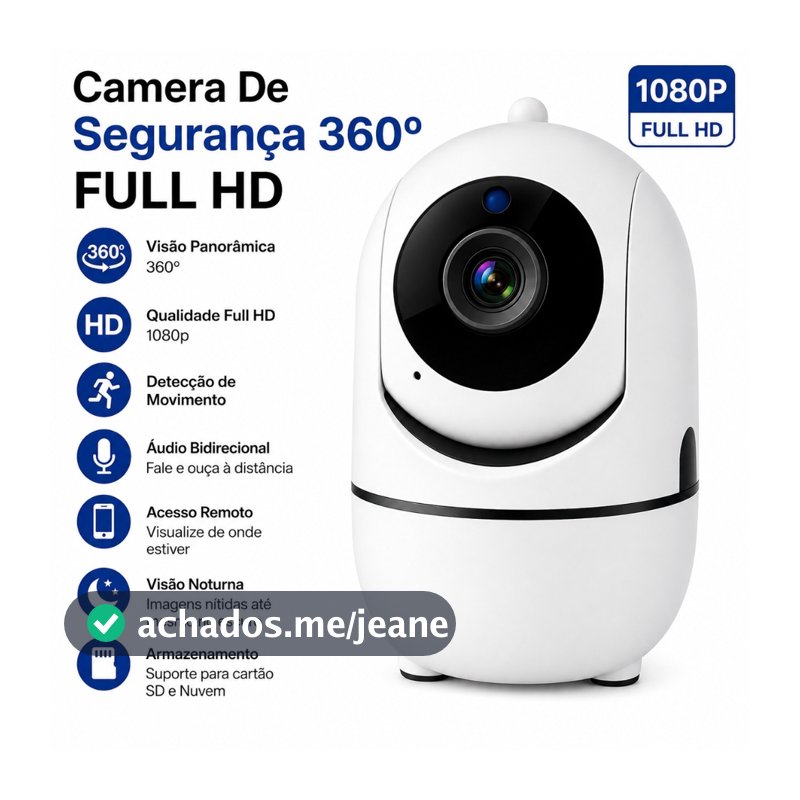 Câmera Segurança WiFi 360° Full HD 1080p Visão Noturna Áudio Rastreamento App