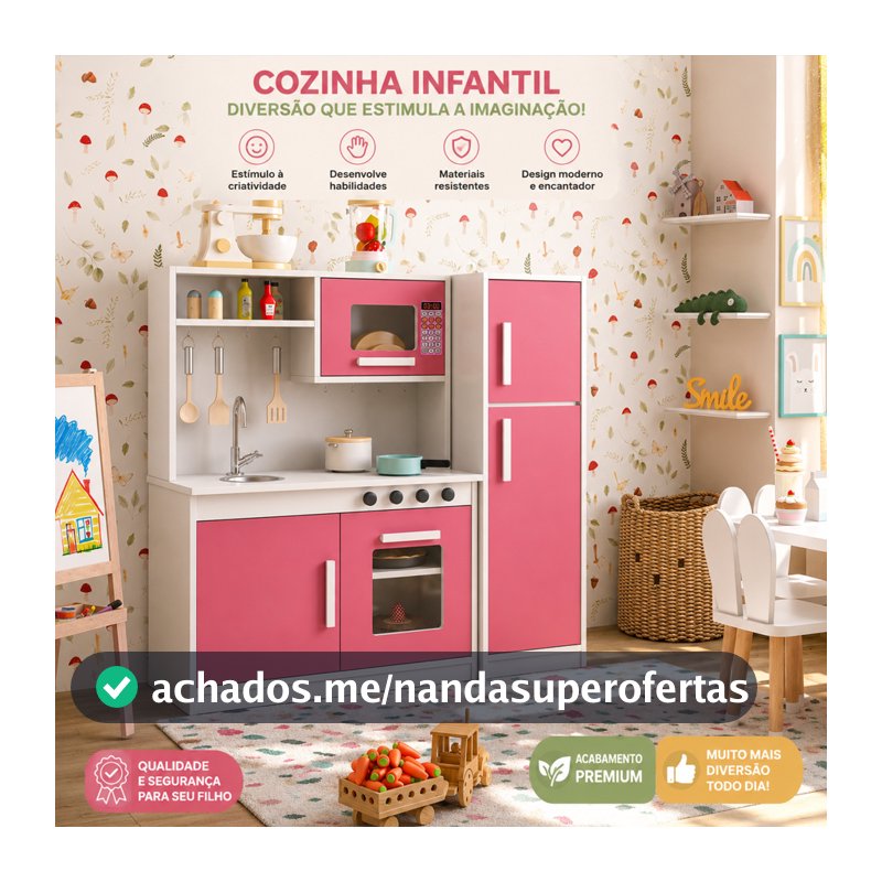 KIT COZINHA INFANTIL COMPLETO COM GELADEIRA ENCANTO