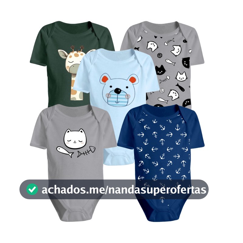 Kit 5 Body Bebê Manga Curta Estampado Cores Vivas e Reativas