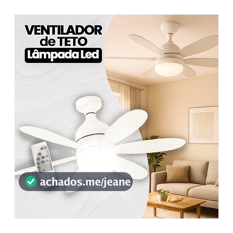Ventilador Luminária Led 6 Pás Lâmpada Soquete Bocal E27 Teto 3 Cores Luz Branco Amarelo Bivolt