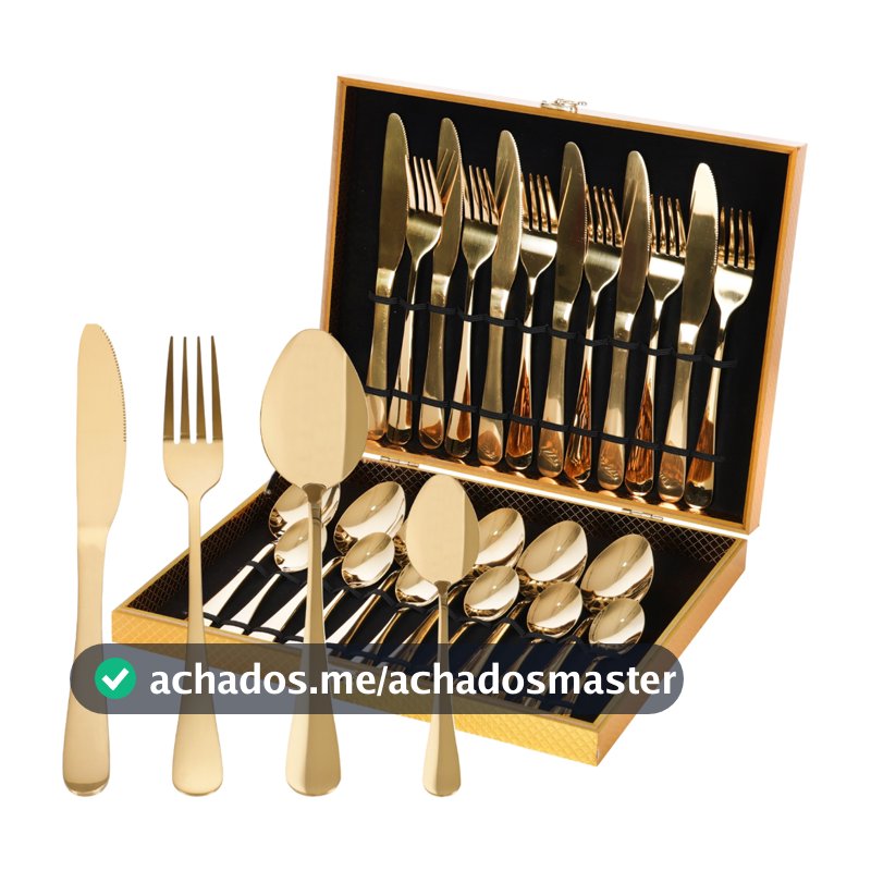 Jogo Talheres 24 Peças Faqueiro Inox Premium Luxo Com Maleta