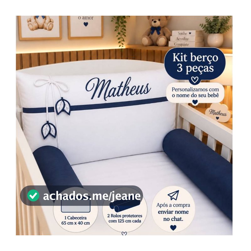 Kit de Berço Personalizado Americano 3 Peças Toque de Algodão Micropercal Para Menino
