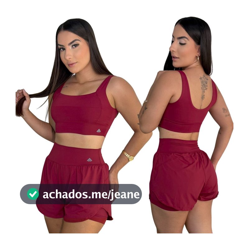 Conjunto Fitness Feminino  Roupa de Academia Short Duplo com Bolso Top Alça Larga Poliamida Premium