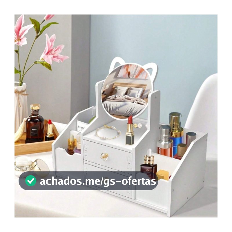 Porta Maquiagem Organizador de Cosméticos com Espelho e 2 Gavetas Estilo Clean e Funcional