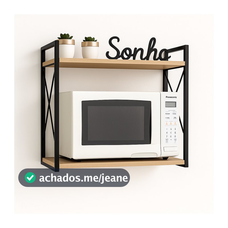 Suporte Micro-ondas Industrial Parede Ferro Madeira Reforçado Prateleira Cozinha Gourmet