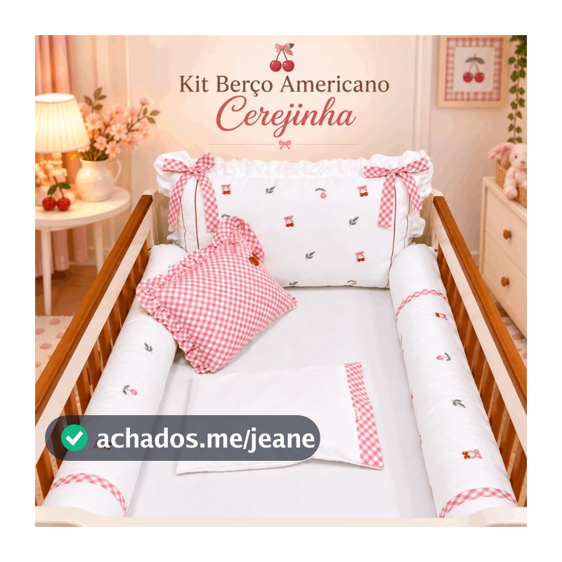 Kit Berço Americano Cerejinha Bordado Luxo Menina Enxoval Bebê 6 Peças