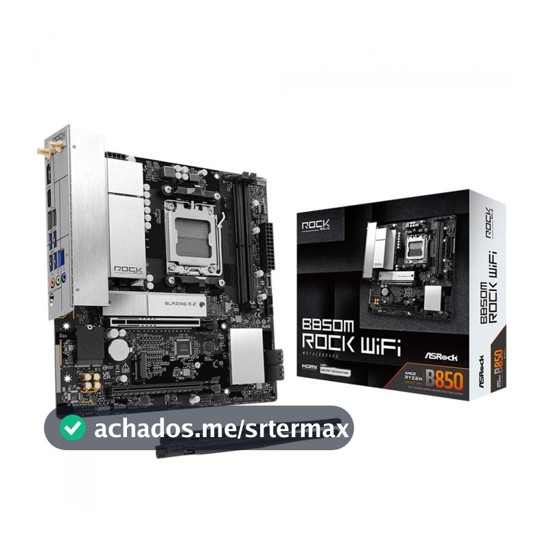 Placa Mãe ASRock B850M Rock WiFi, Chipset B850, AMD AM5, mATX, DDR5