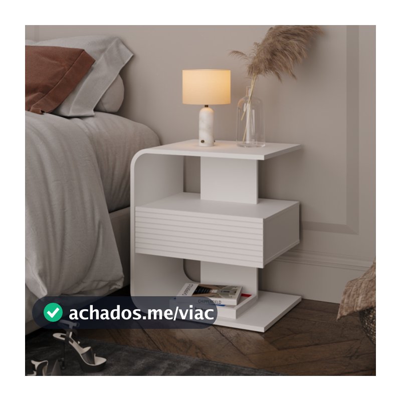 Mesa de Cabeceira 1 Gaveta e Nichos Moderna Mesa Lateral de Cama Celta - ViaNossa