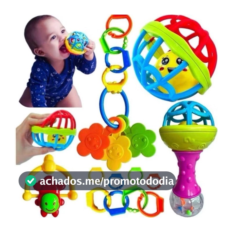 Kit 8 Brinquedos Bebe Chocalho Mordedor Silicone Macio Bola Colorida Para Meninas/Meninos Móbile...,,
