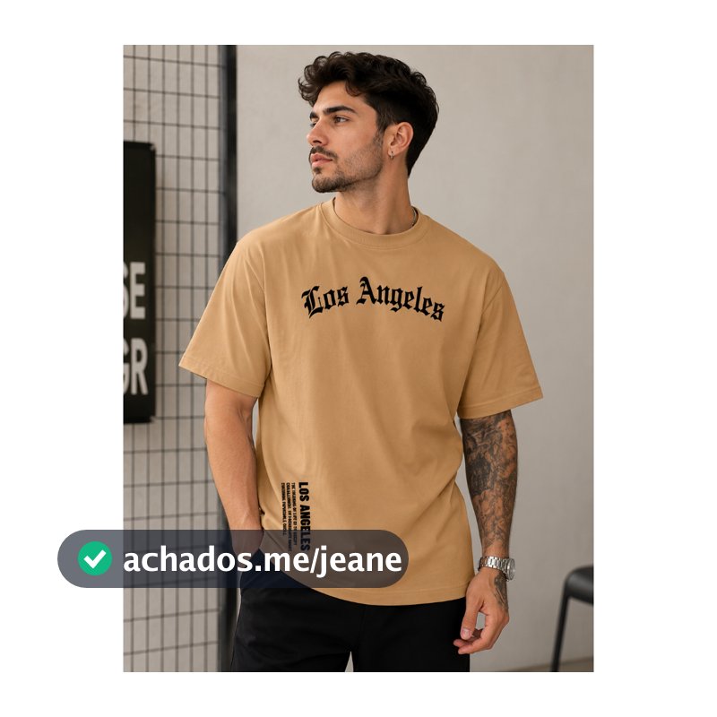 Camiseta Masculina Casual de Algodão com Estampa de Los Angeles Modelagem Regular para o Verão