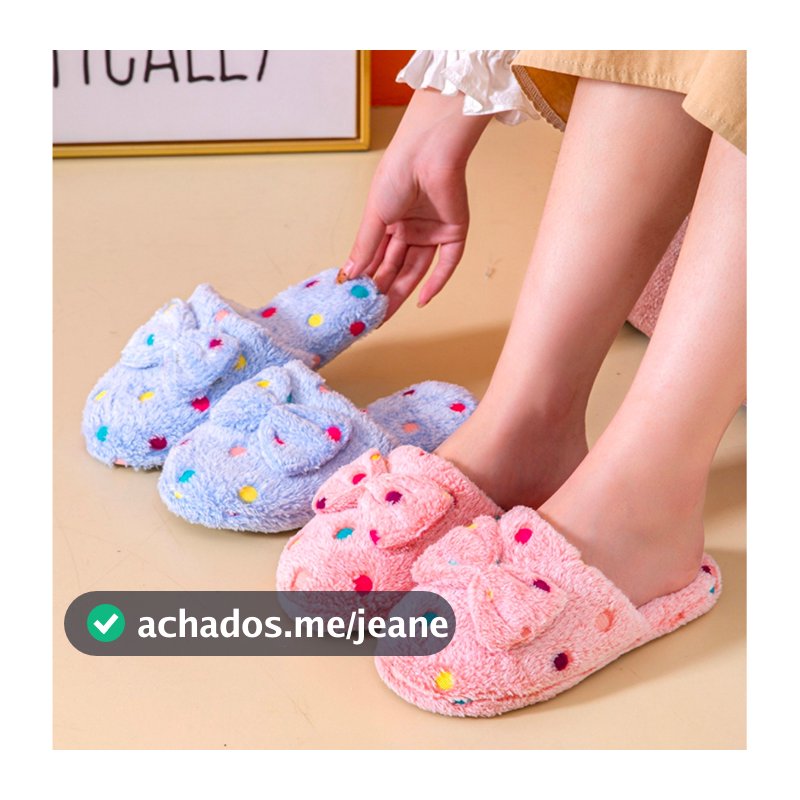 Pantufa de Pelúcia Laço Feminina – Modelo Premium | Super Macio, Confortável, Quentinho e Antiderrapante