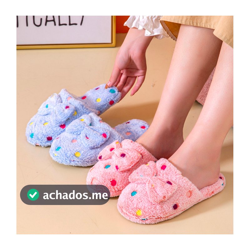 Pantufa de Pelúcia Laço Feminina – Modelo Premium | Super Macio, Confortável, Quentinho e Antiderrapante