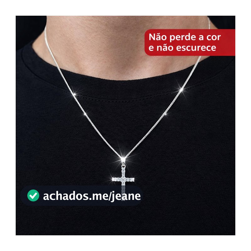 Colar corrente cordão grumet laminada 1,5 mm com pingente CRUZ ICE banhado a prata 925 A+++