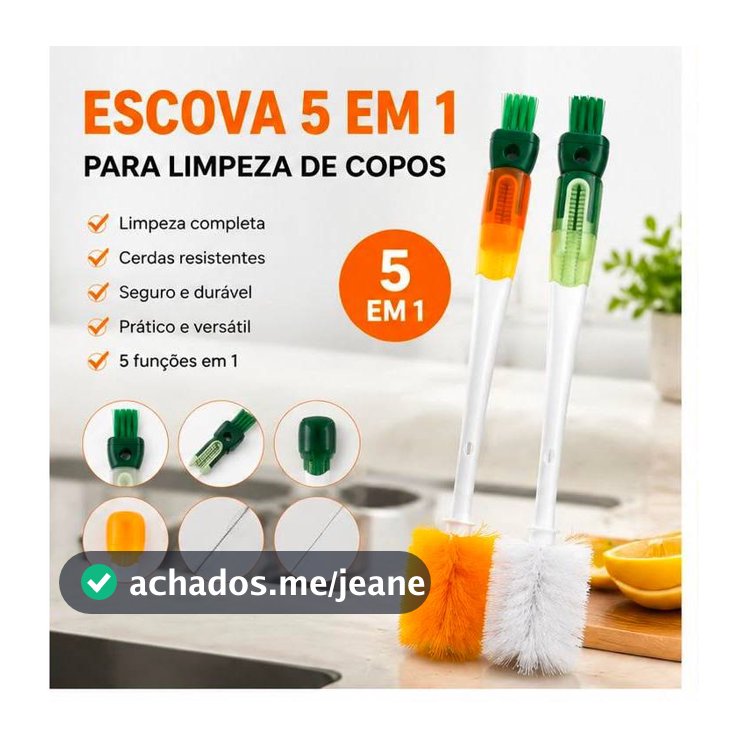 Escova de Limpeza 5 em 1 para Copos Garrafas Canudos Multifuncional Escova de Cozinha