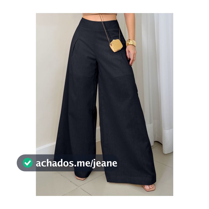 EMILI Calça Pantalona Feminina Linho / Zíper Na Lateral/ Sem Passante/ Forro Short-93143