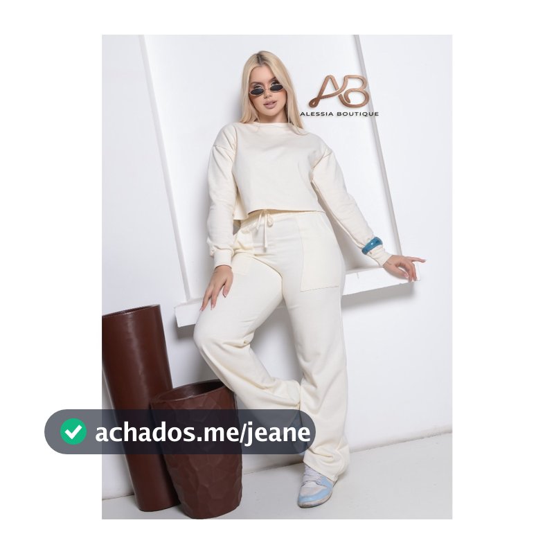 CONJUNTO MOLETOM CROPPED E CALÇA EM MOLETOM PELUCIADA
