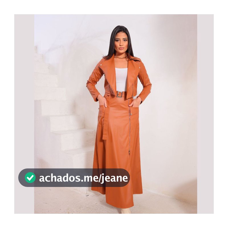 Conjunto Érika - Jaqueta Biker Cropped e Saia Longa em Couro Ecologico