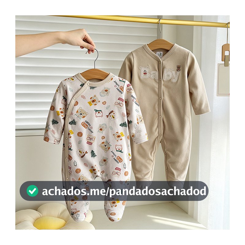 Conjunto de 2 peças de macacão Bebê Manga Longa com Pé Roupa Urso de Óculos Confortável Uso Diário