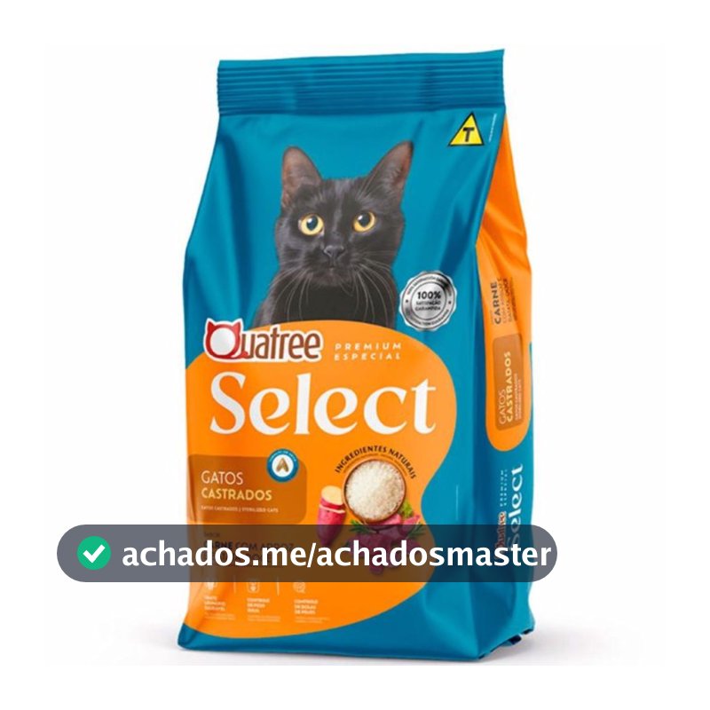 Raçao Quatree Select Gatos Adultos Castrados Carne 10,1kg
