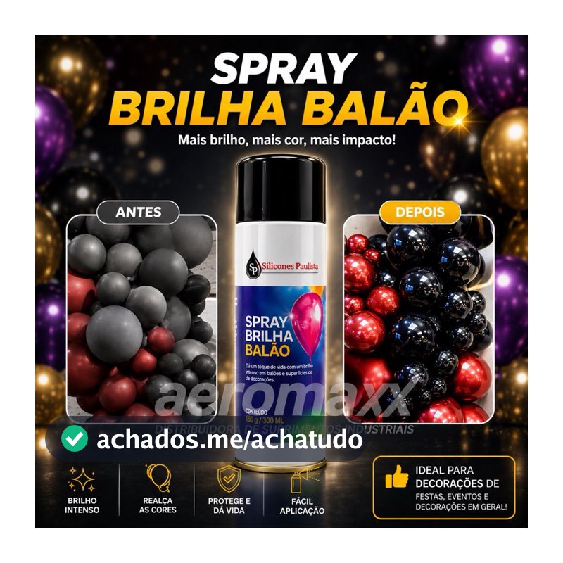 Spray Brilha Balão 300ml Bexiga Látex Metalizado Realça Cor Brilho Duradouro Festa Buffet Decoração Profissional