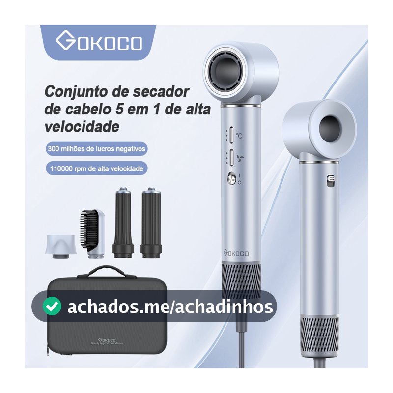 GOKOCO Secador De Cabelo Com 5 Em 1 GD023 Escova Magnético Multifuncional De Alta Velocidade Com Alisar Enrolar Hot Air