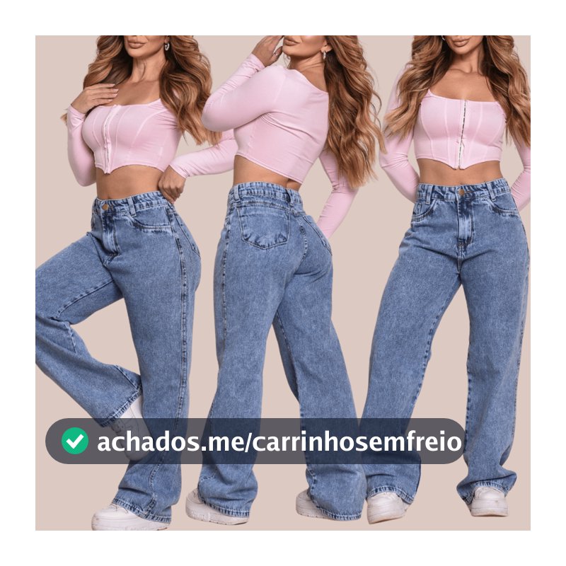 Calça Jeans Feminina Wide Leg Cintura Alta Pantalona MARMORIZADA CINTURA ALTA
