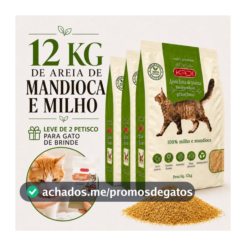 Areia Kadi  Biodegradável 12kg Para Gato - Milho e Mandioca Grãos Finos