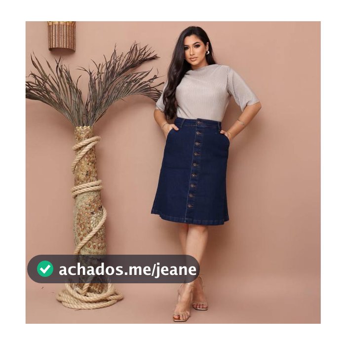 Saia Jeans Midi Azul Escuro Moda Feminina Cristã Evangélica Botões Frontais Cintura Alta Bolsos