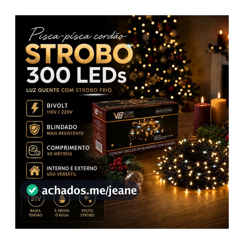 Cordão Strobo 300 Leds Natal 30m Pisca 60 Prova Dagua Bivolt