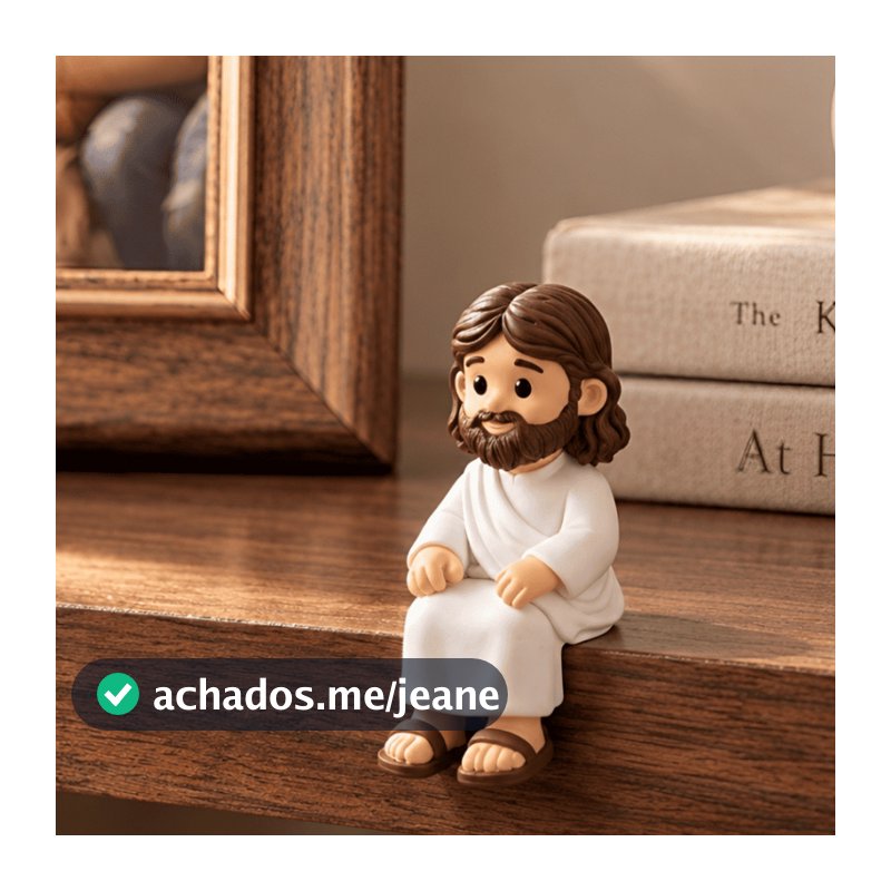 Mini Jesus Sentado Decorativo Oratório Para Monitor Mesa Prateleira Nicho Carro Kit