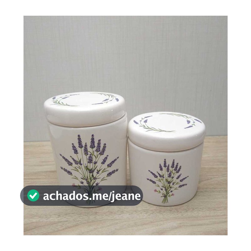 Par de Potes de Cerâmica Lavanda para Kit Higiene Bebe ou Lavabo Banheiro