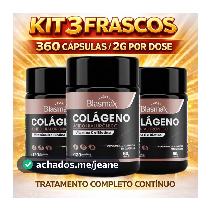 Kit 3 Colágeno para Pele Cabelo e Unhas com Ácido Hialurônico Vitamina C Biotina 360 Cápsulas