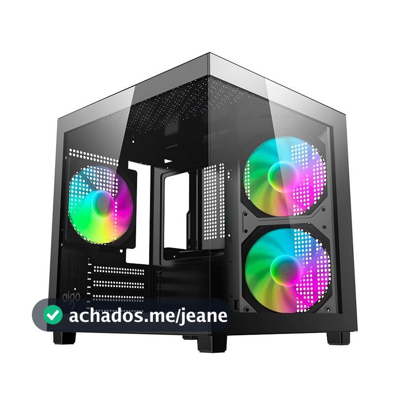 Gabinete Gamer Aquário Aigo Luna A275 Rainbow Mini-Tower Lateral/Vidro C/3 Fans Preto AC-A275-B-BR1