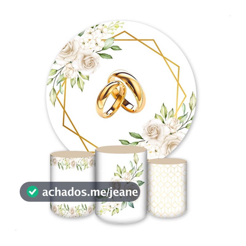 Kit Painel Redondo + Capas de Cilindro Sublimados Para Festas Tema Bodas e Casamento
