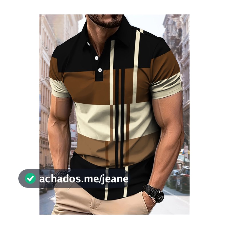 Camisa Polo Masculina De Golfe De Manga Curta Com Bloqueio De Cores | Conforto Casual Elegante E Respirável
