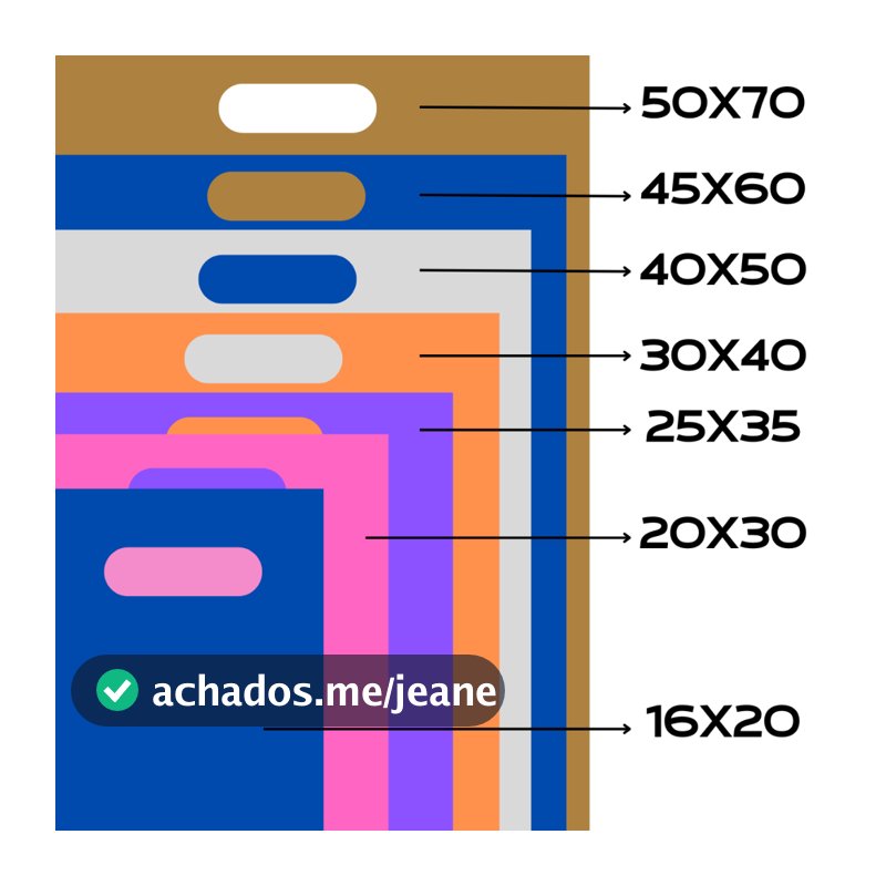 50 Sacolas Plásticas - 16X20 / 20X30 / 25X35 / 30X40 / 40X50 - Boca de Palhaço / Alça Vazada - Loja