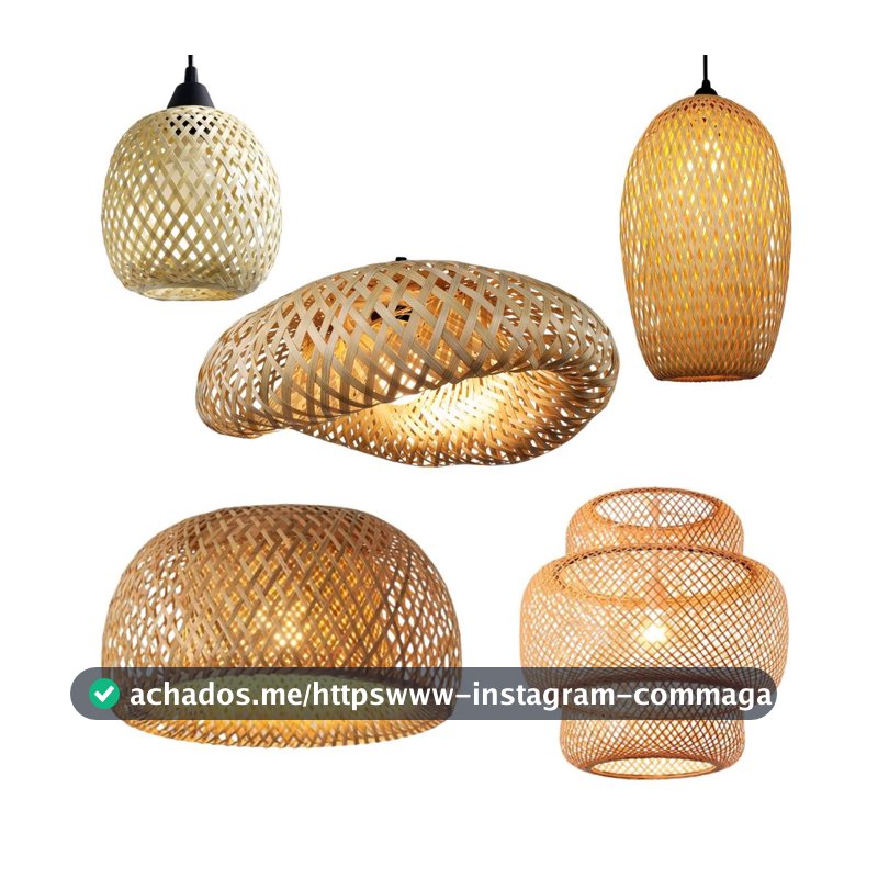 Conjunto Lustres Teto Luminária Pendente Bambu Rattan Rústico Trançado Artesanal Fibra Natural