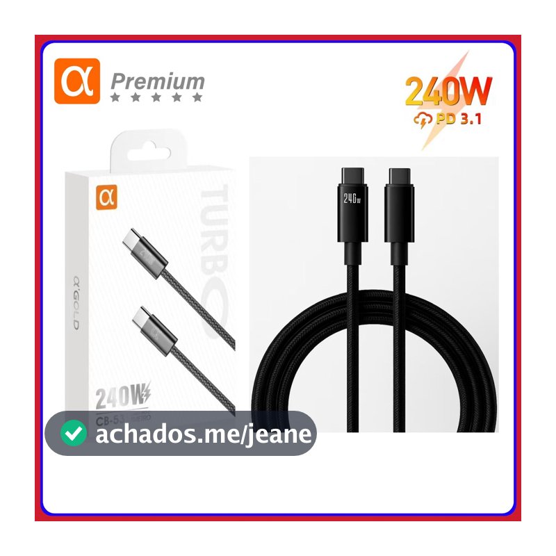 Cabo Tipo c Turbo 240W PD cabo USB c -Tipo c Para Macbook iPhone iPad original carregamento super rápido A`GOLD CB-53
