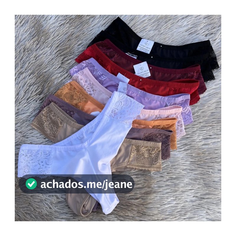 KIT 3/5 Calcinha Fio Duplo Renda Lateral Romantic Feminina Adulto