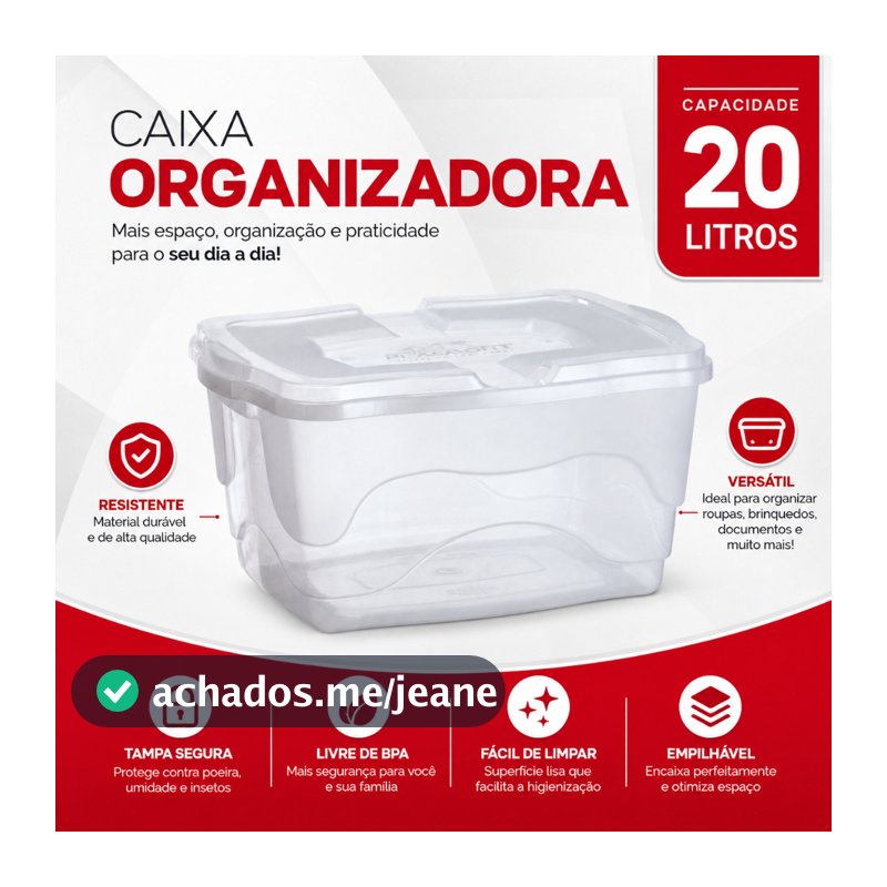 Caixa Organizadora Sapatos Brinquedos 20L Transparente com Tampa Trava Empilhável Multiuso Armário Cesto De Casa