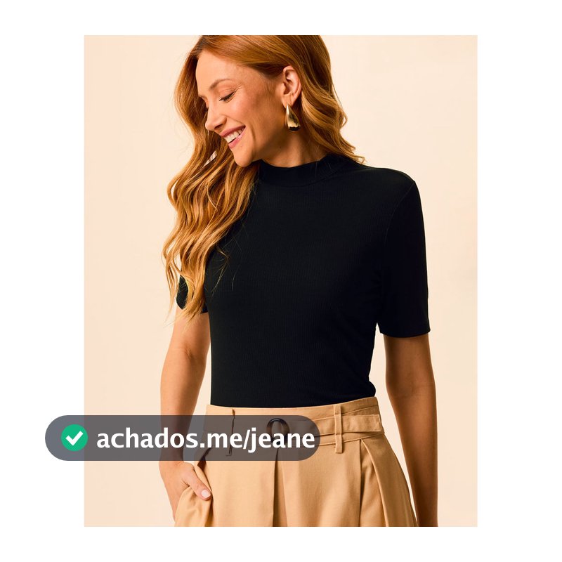 Blusa Básica Feminina Gola Alta Em Canelado De Viscose
