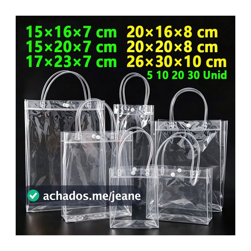 Kit 10/20/30 Sacos de Presente PVC Transparente com alça Bolsa De Lembrança Aniversário Infantil de batizado natal