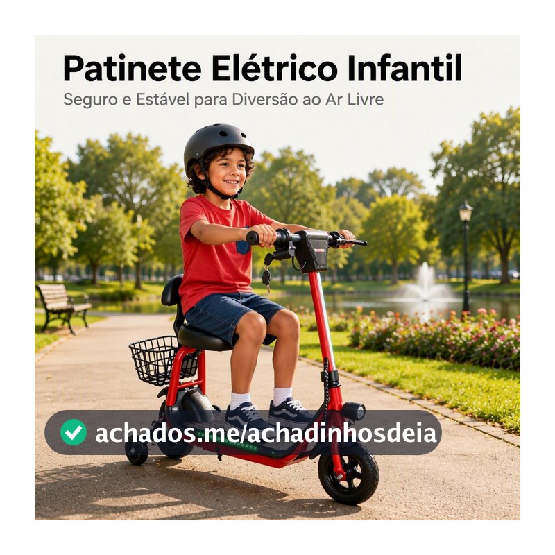 Patinete Elétrico Infantil com Banco e Rodinhas Potência 300W Luz LED Bluetooth