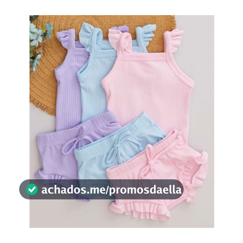 Kit Bebê 3 Conjuntos Verão Infantil Fresquinho Menina Canelado Body e Tapa Fralda Babado